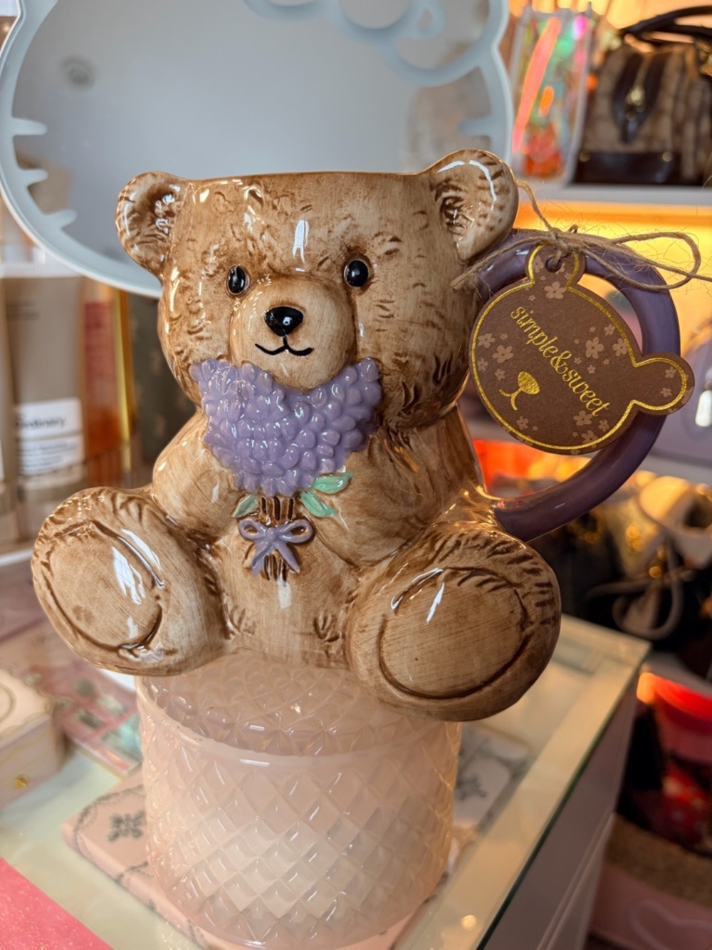 New Brown Bear Mug with Purple Handle